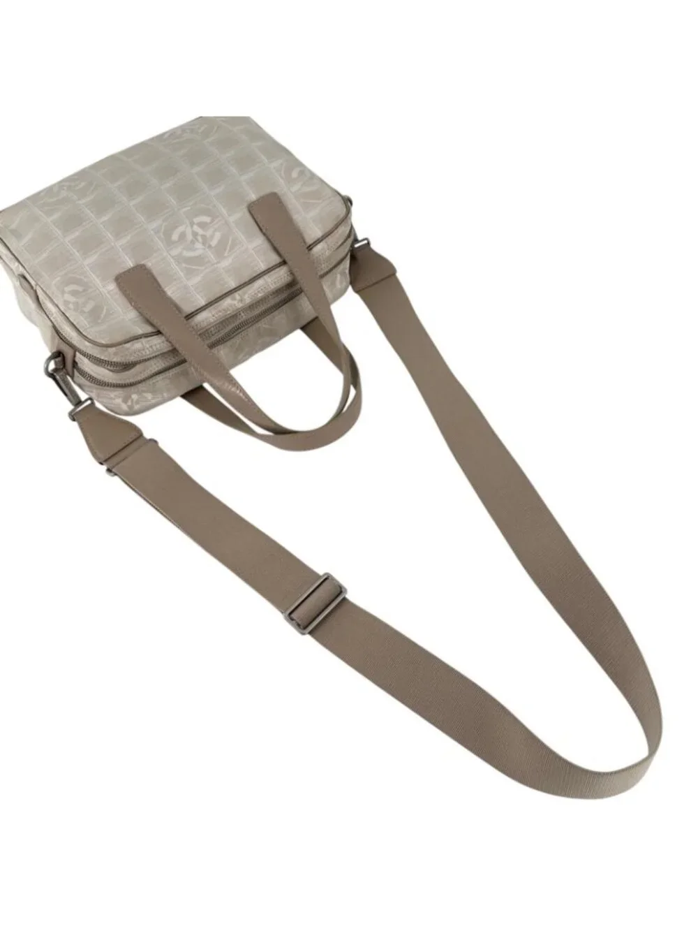 Chanel New Travel Leather Canvas Beige Handbag Silver